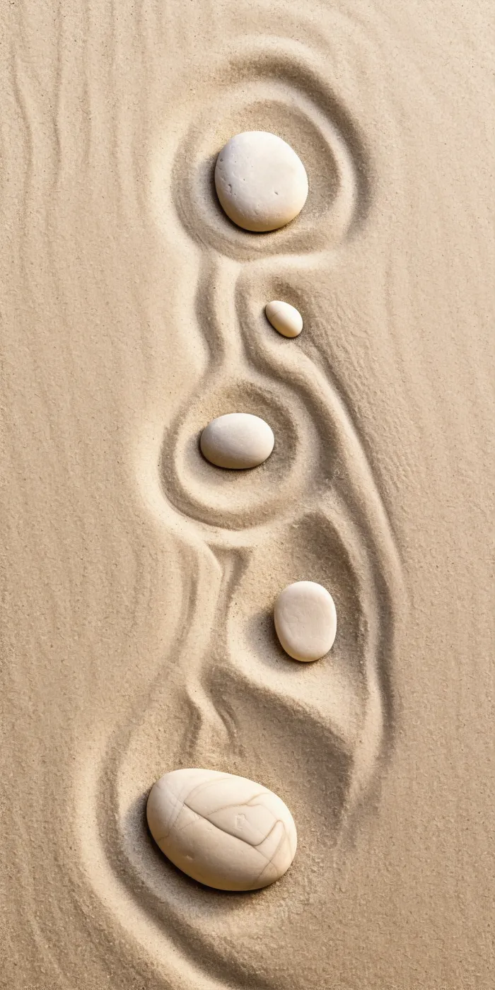 Steine im Sand – Symbol für Ruhe und Stabilität